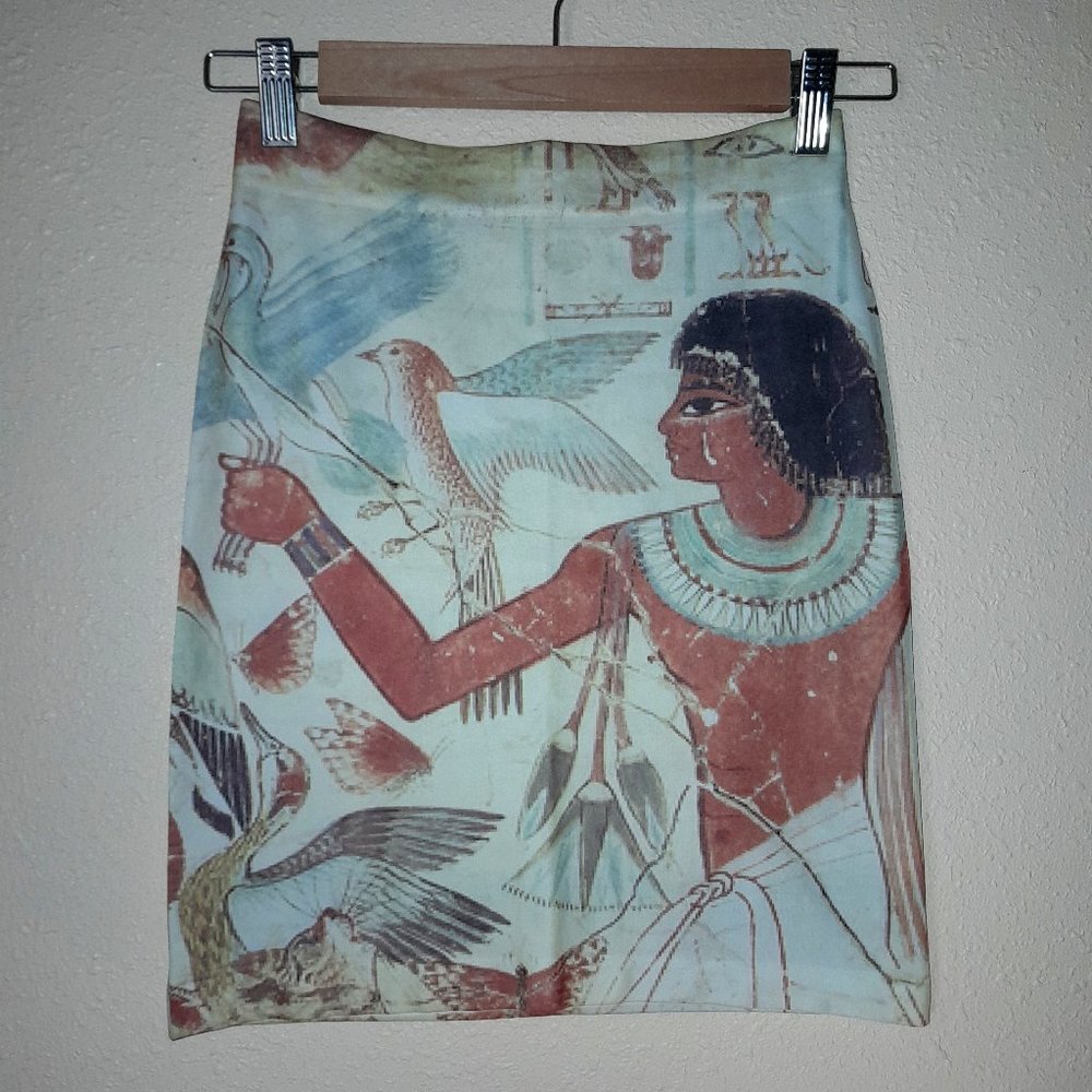 NWOT Egyptian Theme 3D Allover Print Bodycon Miniskirt